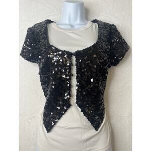 VNTG Betsey Johnson Collection Made in USA Y2K Black Sequin Vest sz M Glam